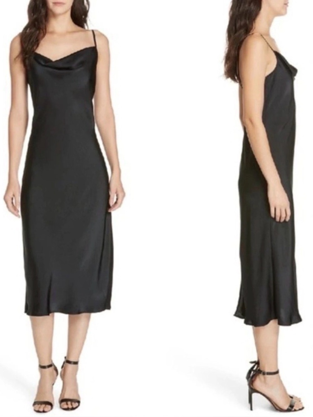 Joie Black Satin Slip Midi Dress